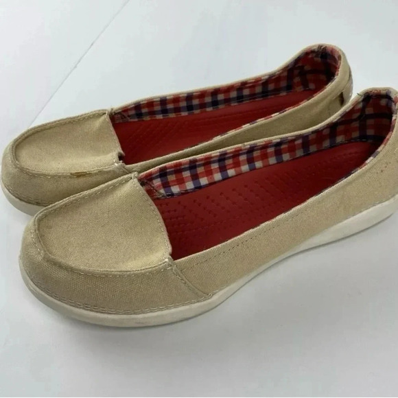 CROCS Melbourne II Short Vamp Flats Loafers Slip-on Shoes Size W9 Tan Beige - Picture 4 of 7